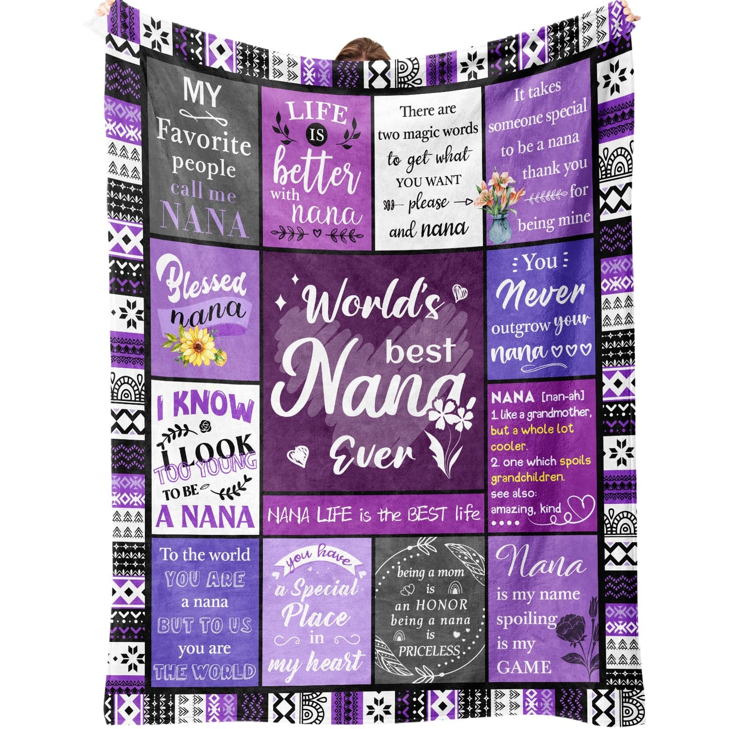 Nana Gifts, Nana Birthday Gifts from Grandkids, Birthday Gift for Nanas, Grandma Mothers Day Birthday Present, Purple Heartwarming Blanket 60”x50”