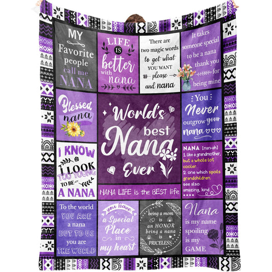 Nana Gifts, Nana Birthday Gifts from Grandkids, Birthday Gift for Nanas, Grandma Mothers Day Birthday Present, Purple Heartwarming Blanket 60”x50”