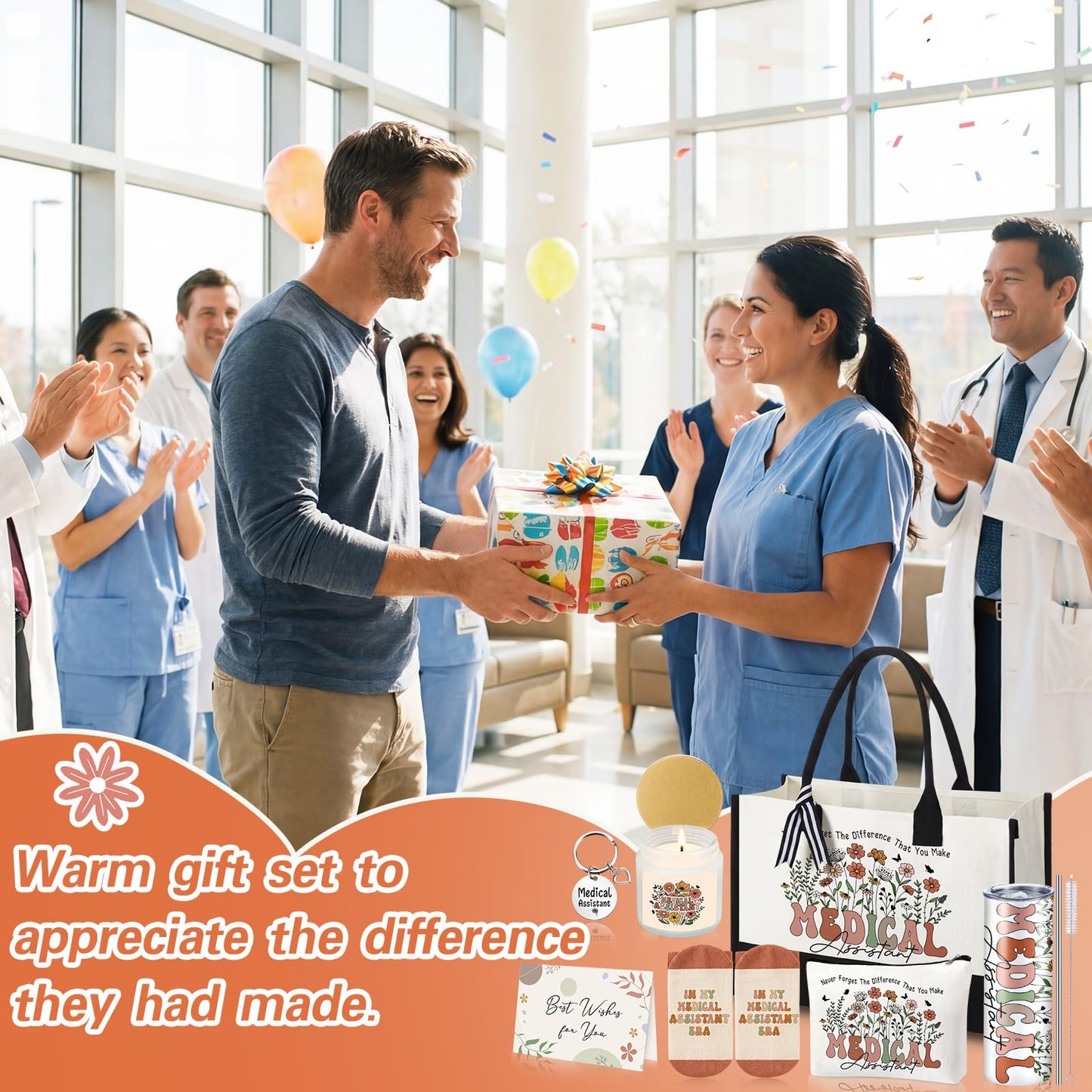 Patelai 7 Pcs Medical Assistant Appreciation Gifts for Women MA Assistants Graduation Recognition Gift Best Medical Assistant Ever Tote Bag Tumbler Candle Socks Nurse Week Hospital Week Gift