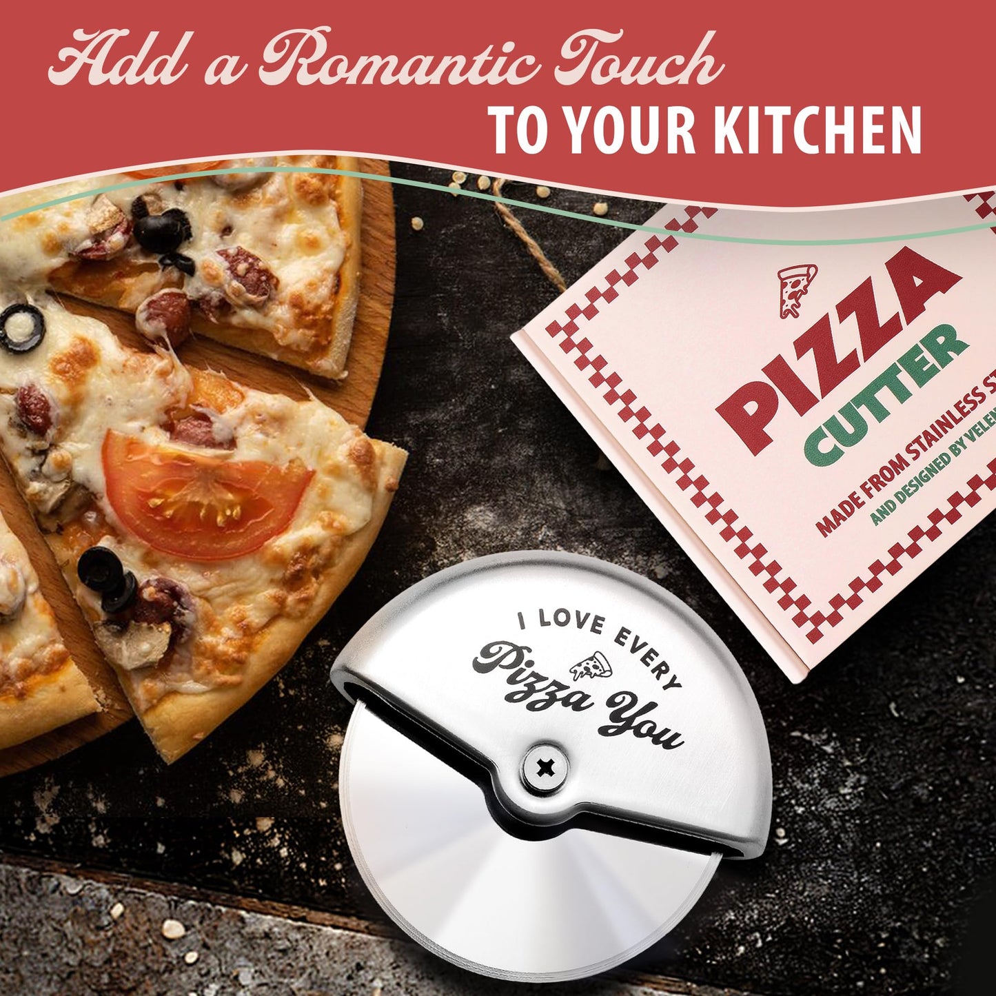 Valentine's Day Pizza Cutter Gift for Boyfriend, Husband - Engraved "I Love Every Pizza You" Anniversary for Men - I Love You Gifts for Him - Stainless Steel Pizza Cutter Wheel - Gift for Pizza Lovers