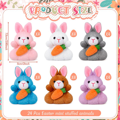 Blueweenly 24 Pcs Easter Bunny Plush Bulk Mini Bunnies Stuffed Animals Small Plush Rabbit Mini Keychains Easter Basket Stuffers Spring Egg Gifts for Prizes Goodie Bag Fillers Party Favors