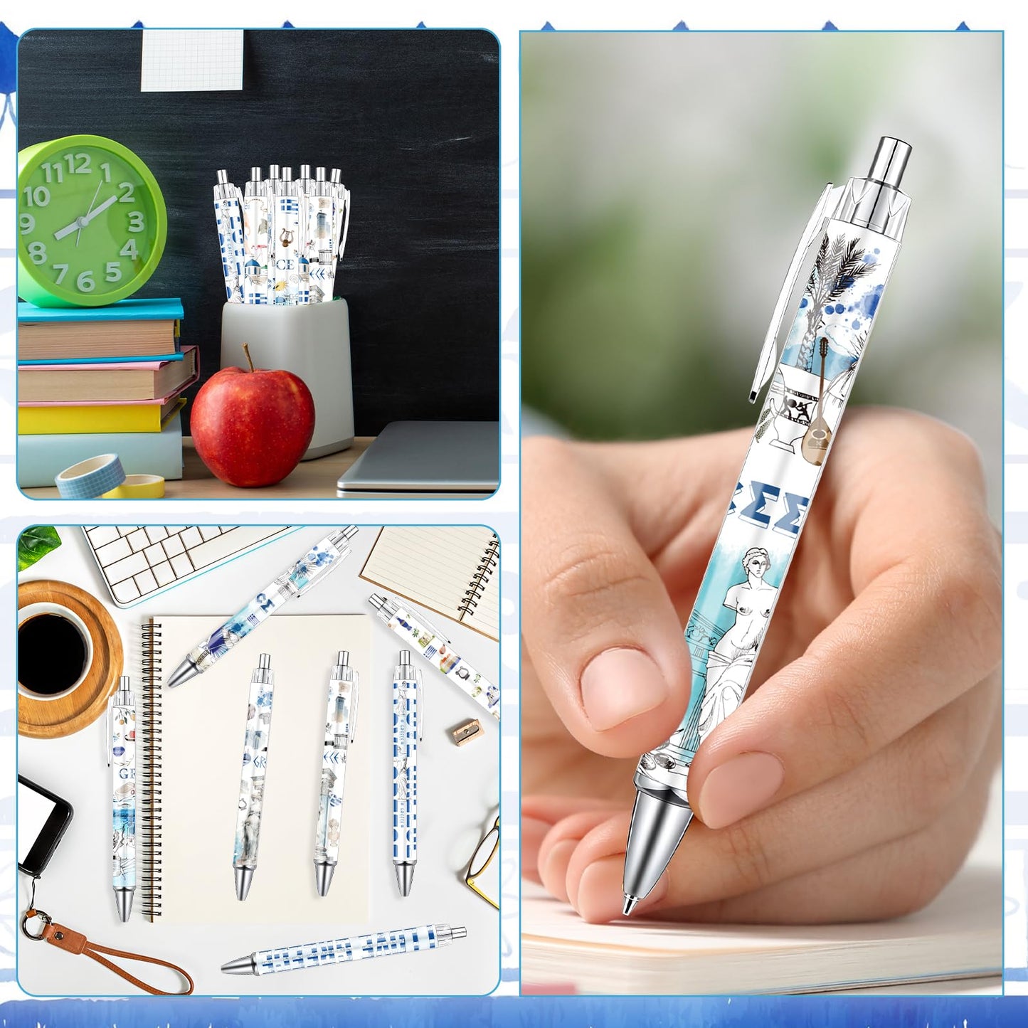 Wxiben Greece Ballpoint Pens Gifts - 24PCS Greece Travel Pens Set Greece Souvenirs Gift Retractable Smooth Writing Greek Civilization Pens for Office School Supplies for Women Traveler Teacher Gift