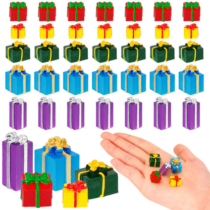 40 Pcs Christmas Miniature Resin Gift Boxes, Christmas Mini Boxes Ornament, Xmas Miniatures Figurines for Crafts Xmas Tree Present Dollhouse Crystal Ball Decorations