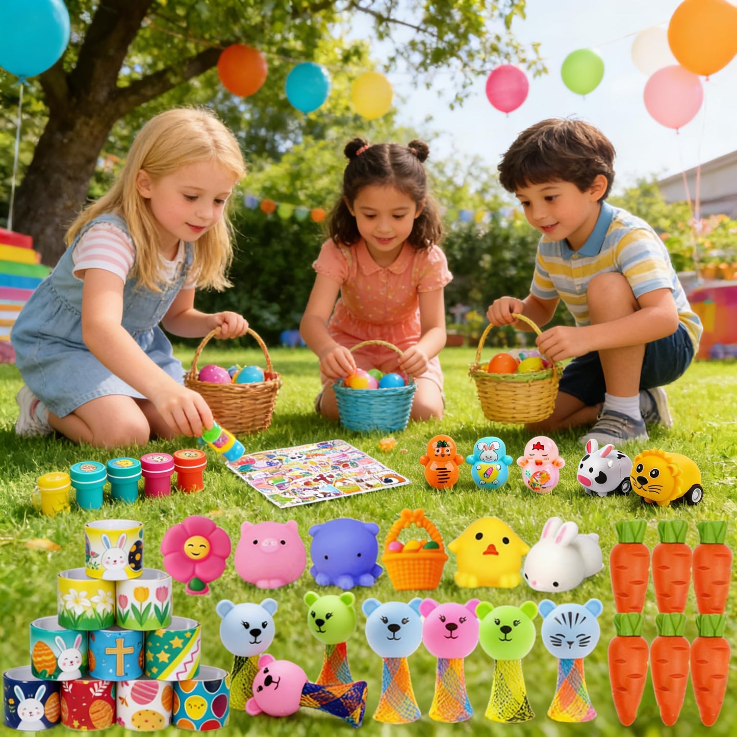 132 Pcs Easter Egg Fillers,Easter Party Favors for Kids Boys Girls,Plastic Easter Basket Stuffers,Bulk Small Toys for Easter Eggs Hunt Gift Goodie Bags Stuffers Classroom Prizes Party Filling Treats