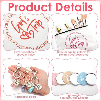 Liliaafar 24 Pcs Girls Trip Gift Favors 6 Makeup Bags 6 Keychains 6 Travel Mirrors 6 Getaway Bracelets Girls Weekend Cosmetic Pouch for Sisters Friends Bestie Bachelorette Party Supplies