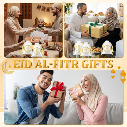 SATINIOR 36 Pcs Eid Ramadan Mubarak Satin Gift Bags 5 x 7 Inch Drawstring Eid Party Favor Silk Bags Mubarak Jewelry Pouch for Islamic Ramadan Gift Supplies Candy Bag Muslim Party Decoration