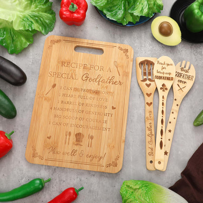Vesici Godfather Proposal Gifts, Godfather Gifts from Godchild Goddaughter Godson Bamboo Cutting Boards Soup Spoon Spatula for Kitchen Father's Day, Birthday