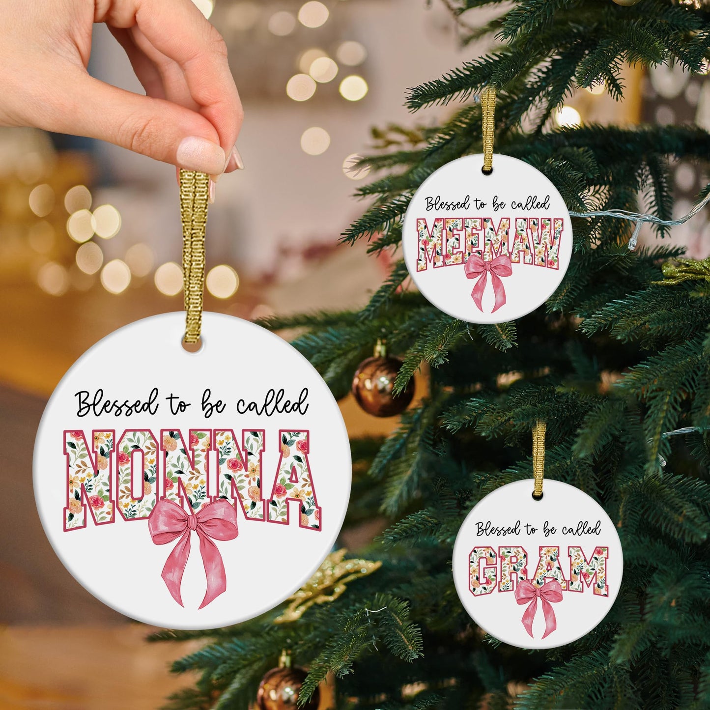 Blessed to Be Called Nonna Mothers Day Birthday Christmas Tree Ceramic Ornaments Gifts for Grandma from Grandkids, Grandma Ornaments for Christmas Tree Decorations Gifts for Nonna, 3x3Inch