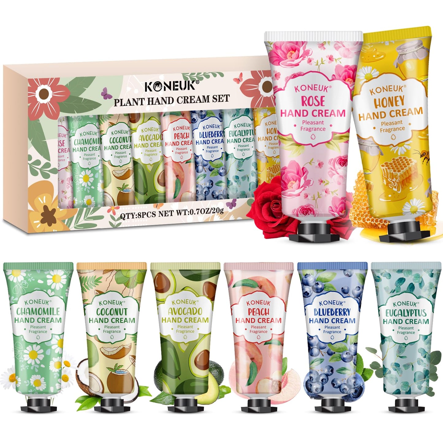 KONEUK 8 Pack Hand Cream Gifts Set for Women, Mini Hand Lotion Travel Size for Dry Cracked Hands, Bulk Hand Cream for Mothers Day Gifts, Bridal Shower Favors, Birthday Gifts, Teacher Gifts