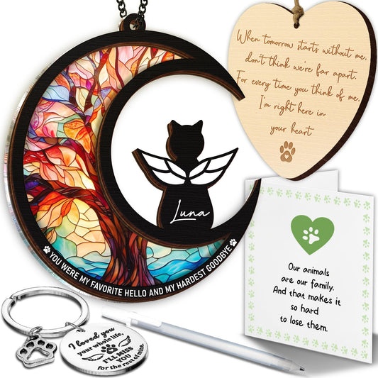 6" DIY Cat Memorial Suncatcher – 4-in-1 Cat Memorial Gifts for Loss of Cats, Pet Remembrance Gifts | Loss of Cats Sympathy Gift with Ornament, Keychain & Sympathy Card PS191