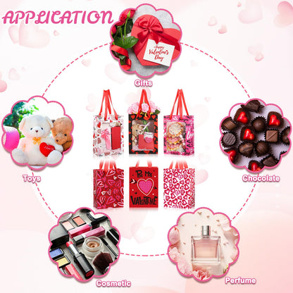 Frienda 12 Pcs Valentines Gift Bags Bulk Heart Goodie Bags with Clear Window and Handle Pink Red Happy Valentine's Day Paper Gift Wrap Love Tote Pouches for Party Favors Wedding Birthday Party