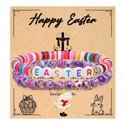 Smilelife Easter Gifts for Teen Girls & Women - Bunny Beaded Bracelet Set - Perfect Easter basket stuffers (Emperor Stone)