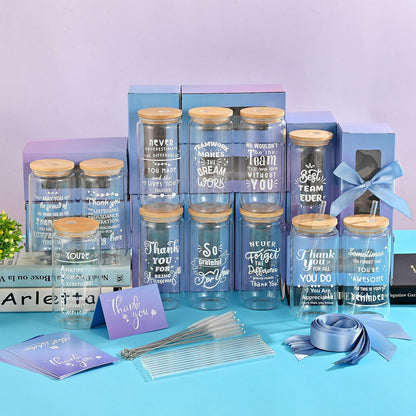 12 Set Employee Appreciation Gifts Bulk, Personalized Inspirational Thank You Gifts for Graduation Season Coworker 16 oz Can Shaped Beer Glass Cups, Gift Box & Card for Team Women Men Teacher