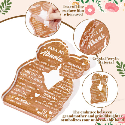 Yopyame Gift for Grandma from Granddaughter - Spanish Abuela Heartwarming Keepsake Grandma Granddaughter Embracing Acrylic Plaque Sign Best Grandmother Ever Gift Regalos para Abuela Birthday Gifts