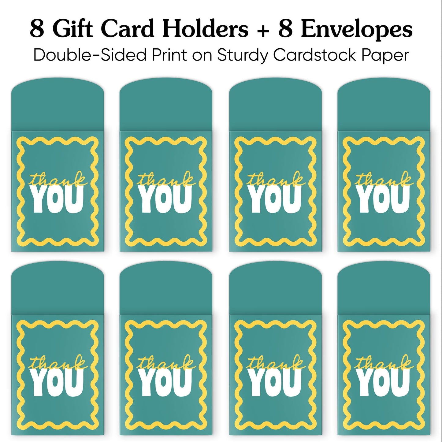 Big Dot of Happiness Teal Green and Yellow Wavy Thank You Gift Card Holders with Envelopes, Cash Money Holders and Gift Card Sleeves, Retro Stationery Nifty Gifty Pack - Set of 8
