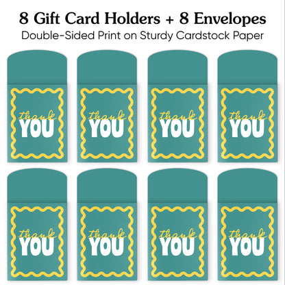 Big Dot of Happiness Teal Green and Yellow Wavy Thank You Gift Card Holders with Envelopes, Cash Money Holders and Gift Card Sleeves, Retro Stationery Nifty Gifty Pack - Set of 8