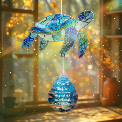 Sea Turtle Christmas Ornament with Waterdrop Quote – Sea Turtle Gifts for Women, Beach Gift for Women, Beach Lovers – Ocean Themed Gift, White Elephant Gifts for Adults