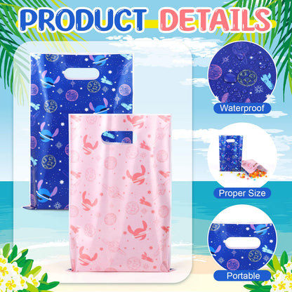 Czlotyh 50 PCS Cartoon Themed Party Favor Bags Plastic Birthday Goodie Bags Blue Pink Candy Bags for Holiday Birthday Party Gift Giving Decorations