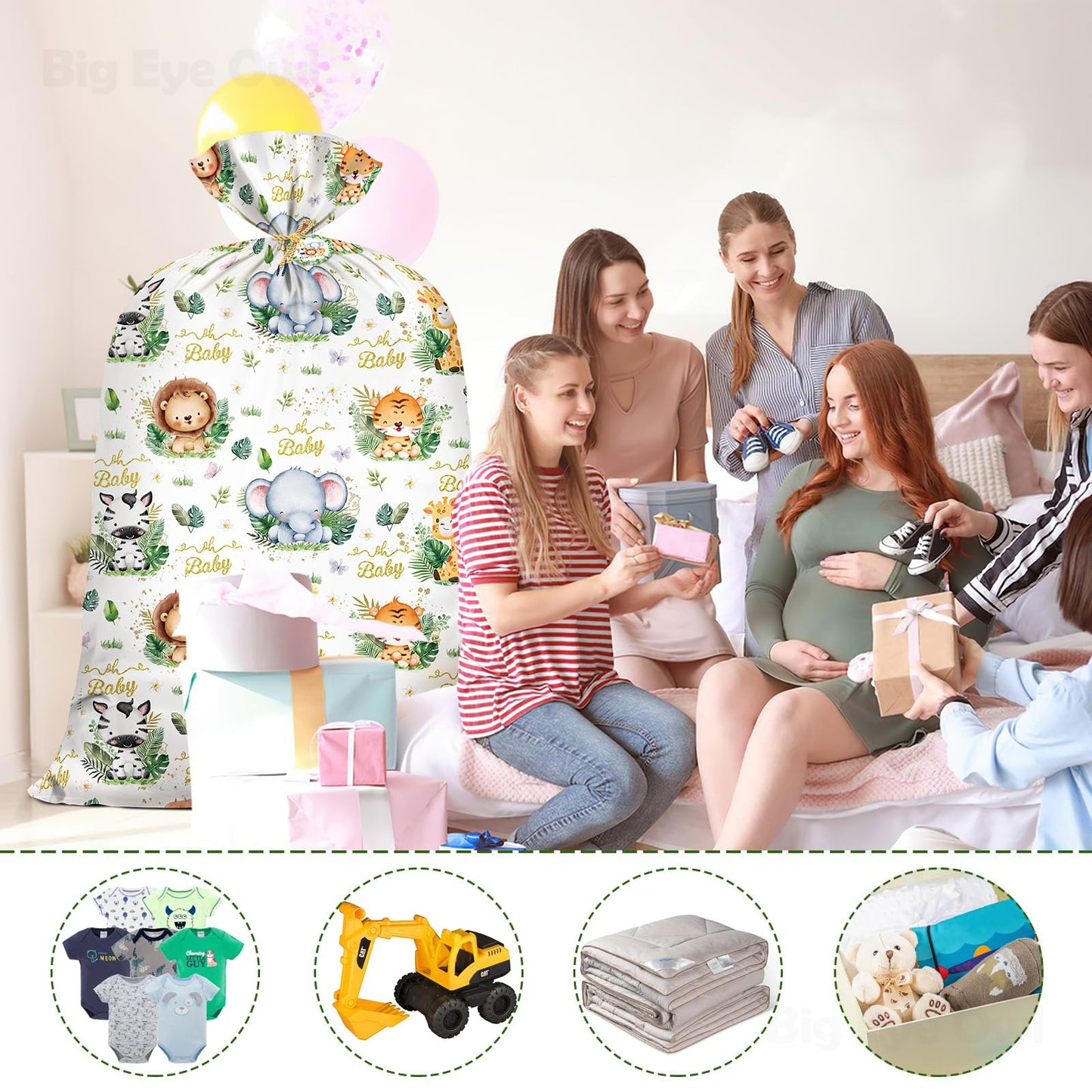 2Pcs Extra Large Baby Shower Plastic Gift Bags 70"x 40" Jumbo Safari Jungle Animals Present Bag XXL Big Gift Wrapping Bags Oversized Reusable Baby Gender Reveal Birthday Party Favors Goody Bags