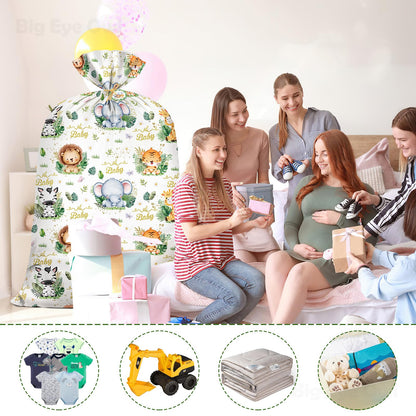 2Pcs Extra Large Baby Shower Plastic Gift Bags 70"x 40" Jumbo Safari Jungle Animals Present Bag XXL Big Gift Wrapping Bags Oversized Reusable Baby Gender Reveal Birthday Party Favors Goody Bags