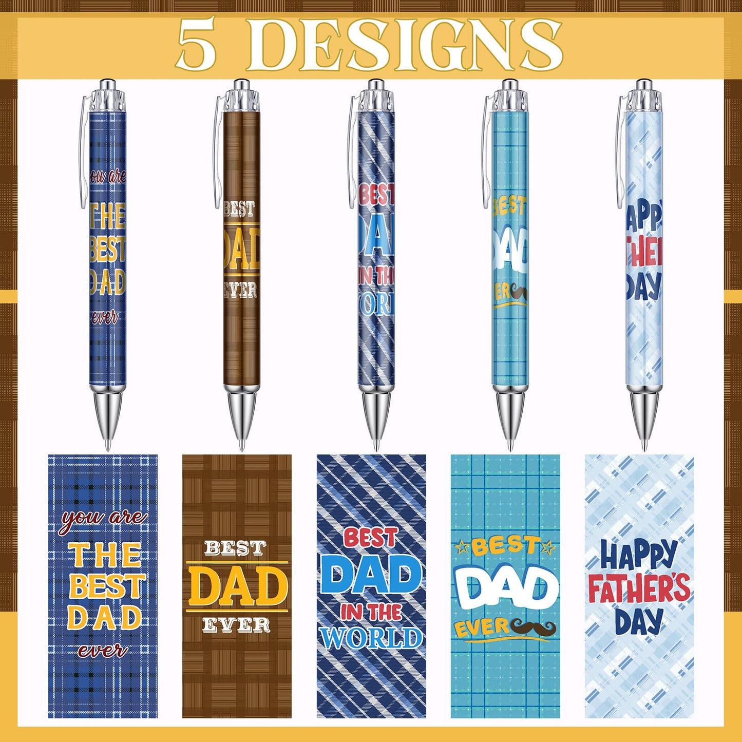 Sayglossy 60 Pcs Father's Days Ballpoints Gifts bulk Happy Father's Day Ballpoints Black Ink Retractable Pens for Men Dad Theme Party Supplies Church Gifts