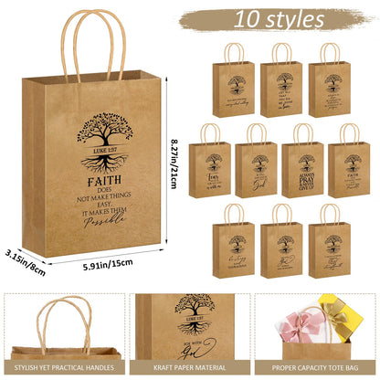 Motipuns 20 Pcs Christian Gift Bags for Father's Day Religious Kraft Paper Bags Bulk with Handle Bible Verse 6 x 3 x 8 Inches for Church Members Baptism Pastor Family