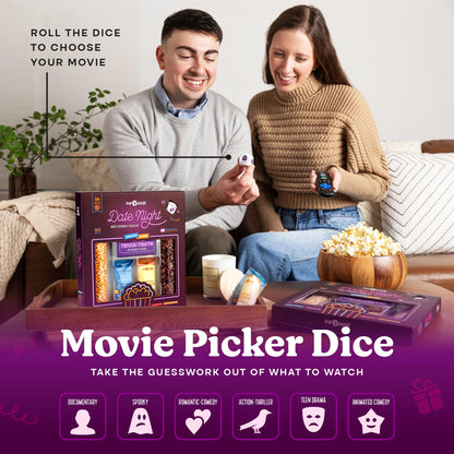 Couples Gift Set, Date Night Scratch Off Cards, Popcorn Gift Set & Movie Night Trivia Dice Game, Anniversary, Couples Gifts for Him and Her, 30 Cards, Gourmet Popcorn Kernels And Popcorn Seasoning Kit