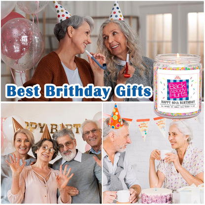 Homsolver 60th Birthday Gifts for Women, Gifts for Her, Unique Best Friend Gift Ideas -Back & Body Hurts 60th Birthday Decorations Candles