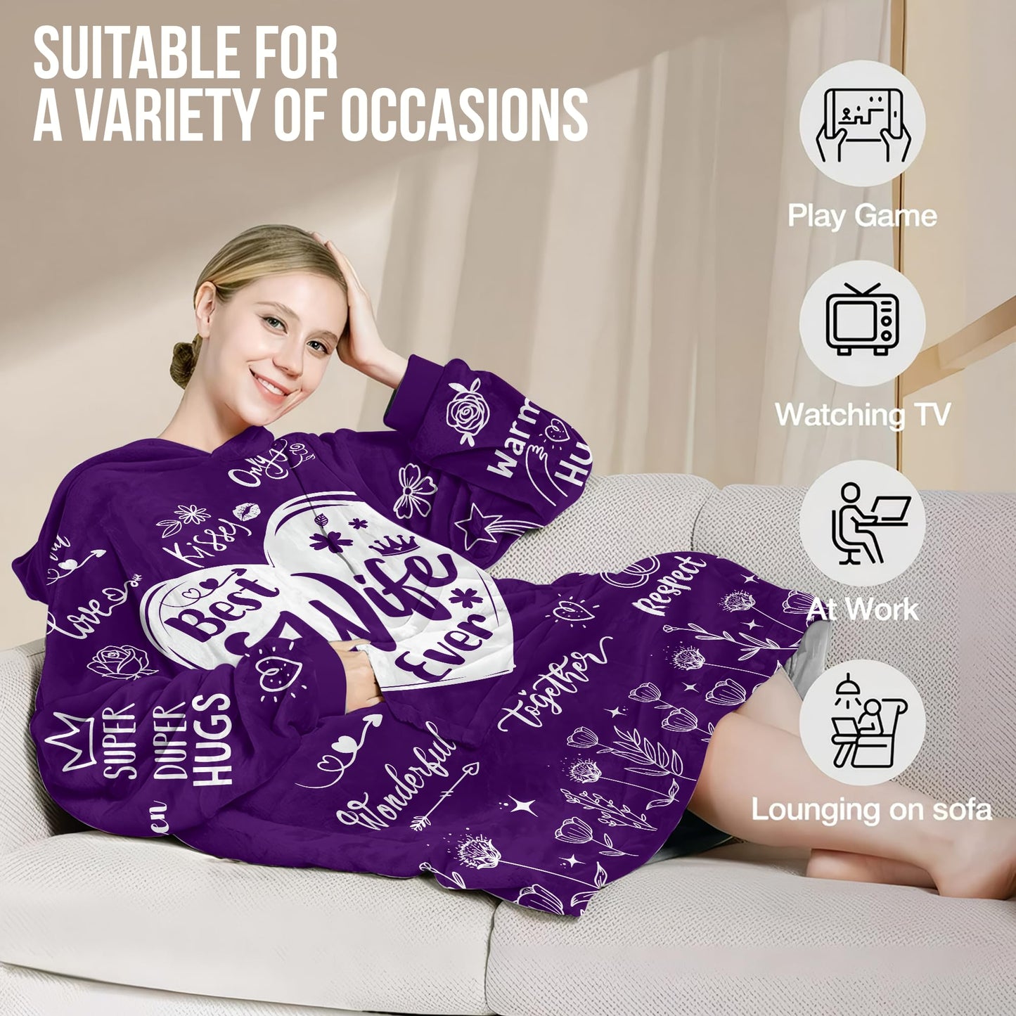 Warmstorey Wearable Blanket Hoodie For Mom Wife - Best Wife Ever Hoodie From Husband Daughter Son - Birthday Mothers Day Gift