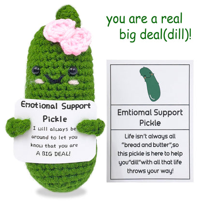 Emotional Encouraging Pickle,Funny Pickle with Support Card,Cute Knitted Crochet Dolls Soft Plush for Friend Gifts (Pickle)