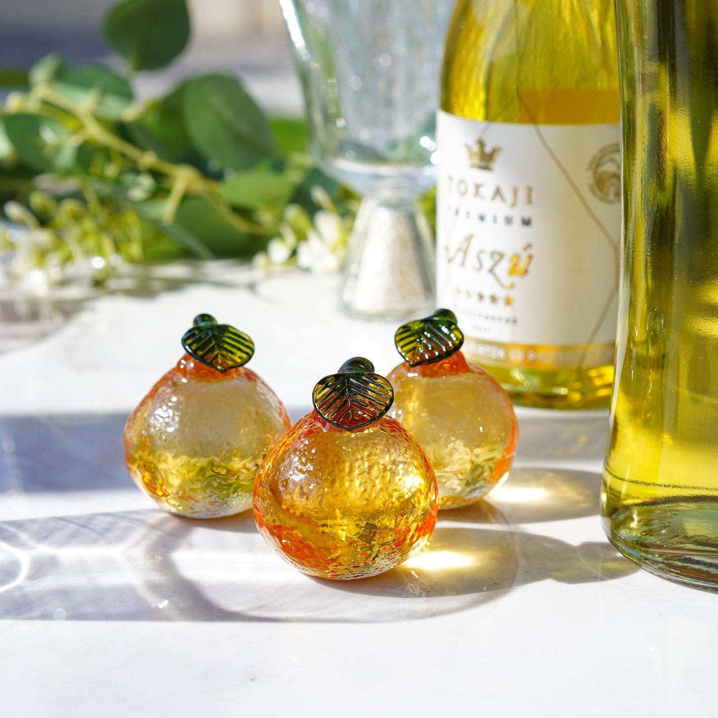 2inch Glass Orange Figurine Crystal Fruit Collectibles Hand Blown Glass Fruits Tangerine Decoration Art Ornament for Home Office Kitchen Decor Gift for Women