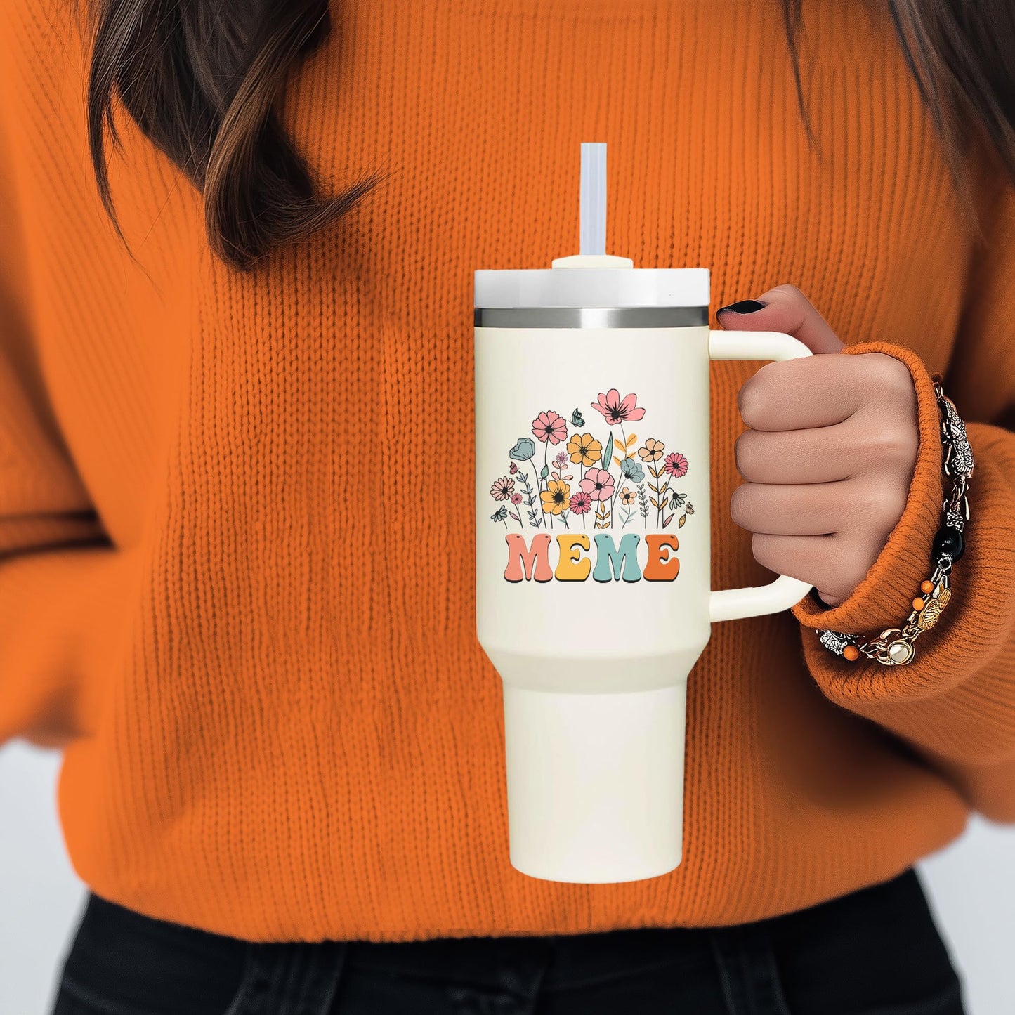 40 oz Tumbler with Handle for Meme.Mothers Day Tumbler Gifts for Meme.Birthday Anniversary Christmas Meme Gift.Meme Cup Meme Tumblers from Grandchildren.