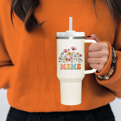 40 oz Tumbler with Handle for Meme.Mothers Day Tumbler Gifts for Meme.Birthday Anniversary Christmas Meme Gift.Meme Cup Meme Tumblers from Grandchildren.