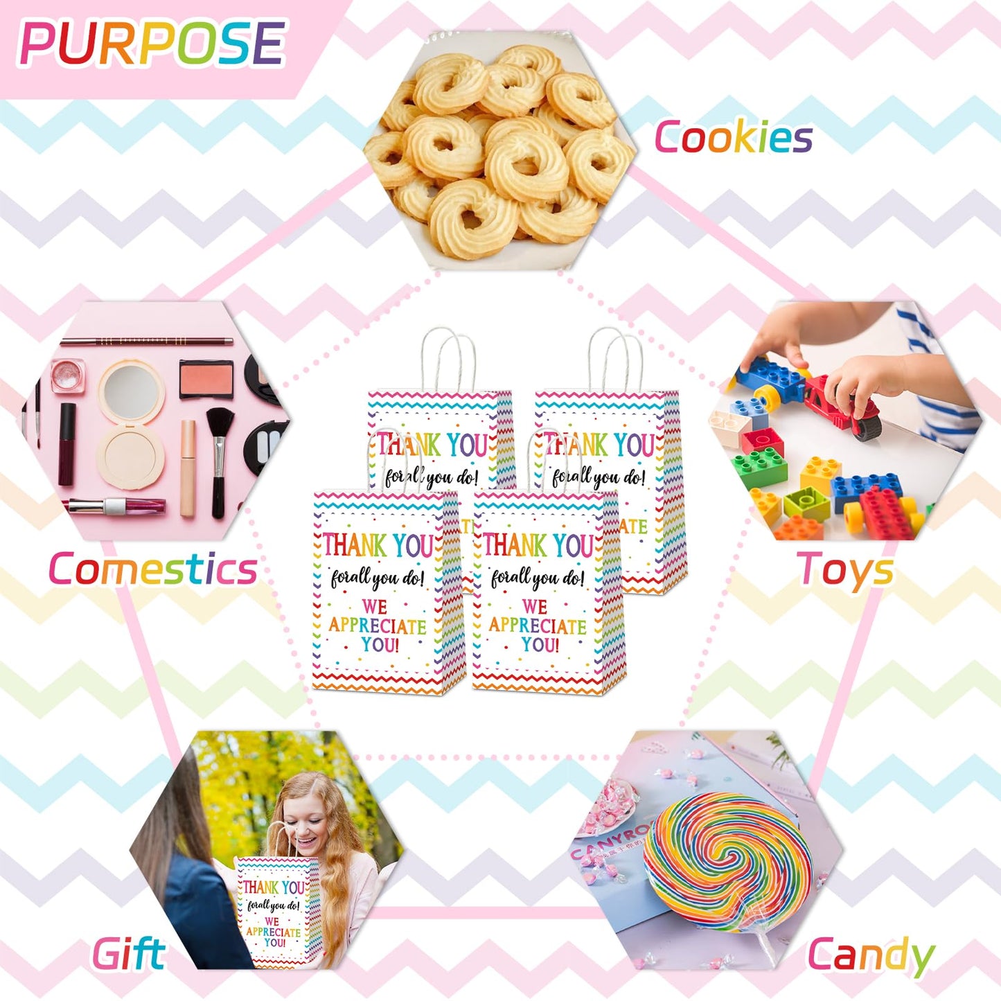 CHUNNIN 12 Pcs We Appreciate You Paper Gift Bags Thank You for All You Do Goodie Bag Be Thankful to Teacher Doctor Staff Treat Bag Decoration for Thank You Party Favors Supplies 8.26 x 4.7 x 3.14inch