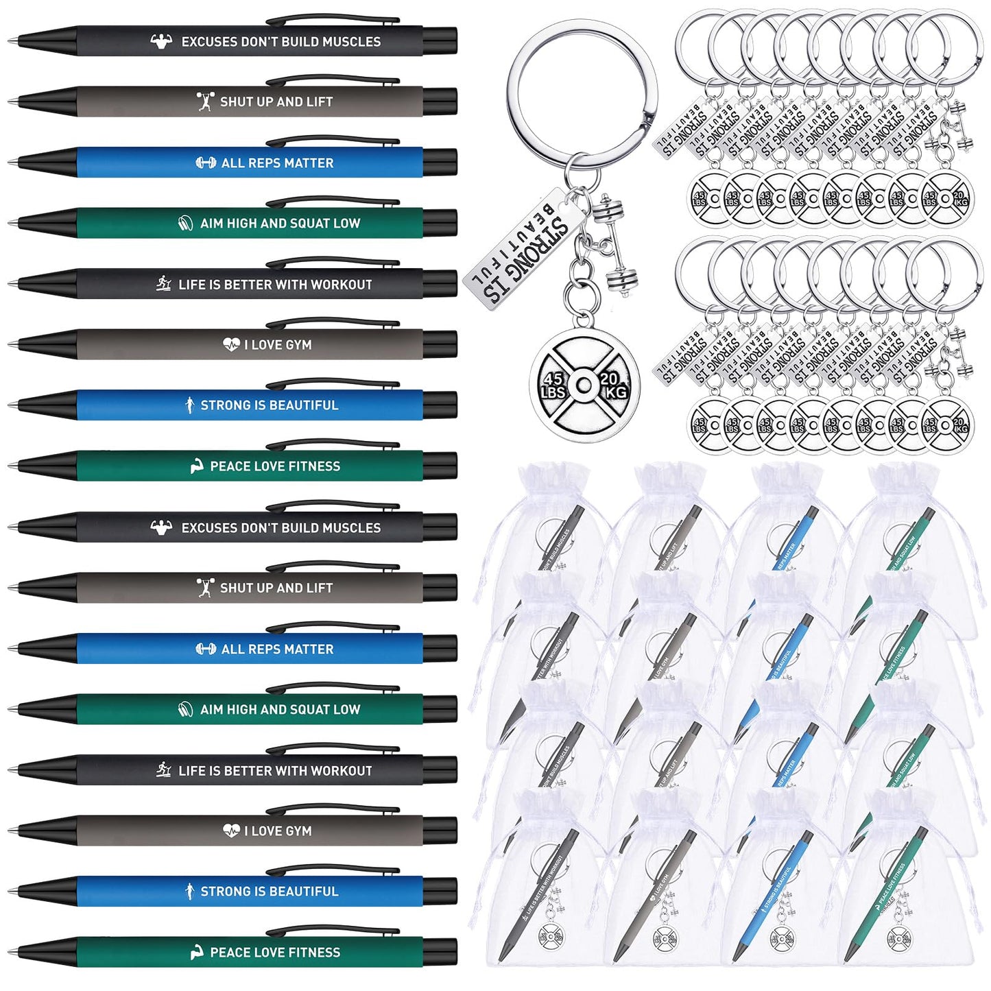 Yexiya 16 Sets Fitness Gift for Women Men Including Funny Sport Pens and Workout Gym Keychains Fitness Lovers Personal Trainer Gifts for Christmas Birthday
