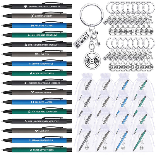 Yexiya 16 Sets Fitness Gift for Women Men Including Funny Sport Pens and Workout Gym Keychains Fitness Lovers Personal Trainer Gifts for Christmas Birthday
