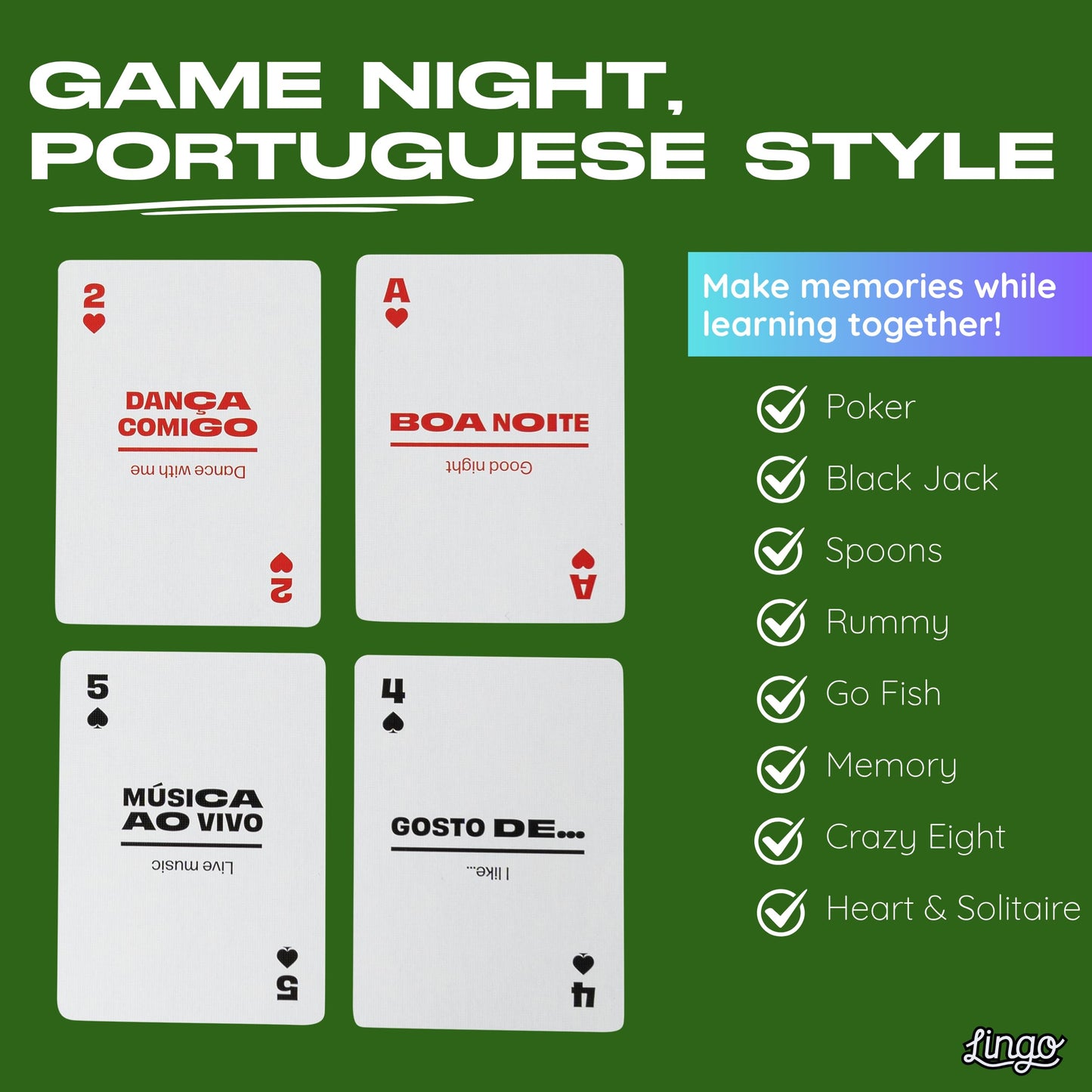 Portuguese Lingo Playing Cards | Travel Flashcards | Learn Portuguese Vocabulary in A Fun & Easy Way | 52 Essential Translations