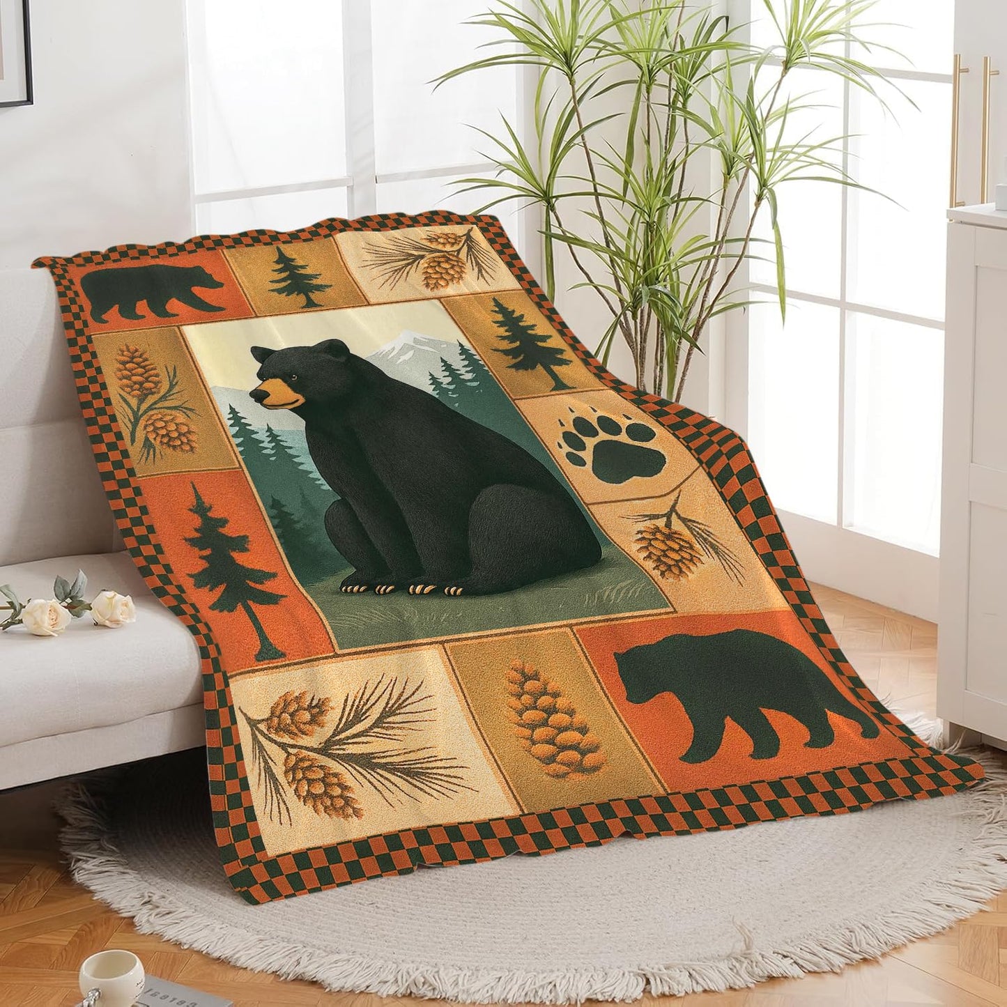 Cabin Bear Blanket Farmhouse Bear Throw Blanket Wildlife Bears Soft Cozy Fleece Fuzzy Plush Flannel Blankets Gifts for Women Girls Men Boys Kids Teens Adults 50"X40"