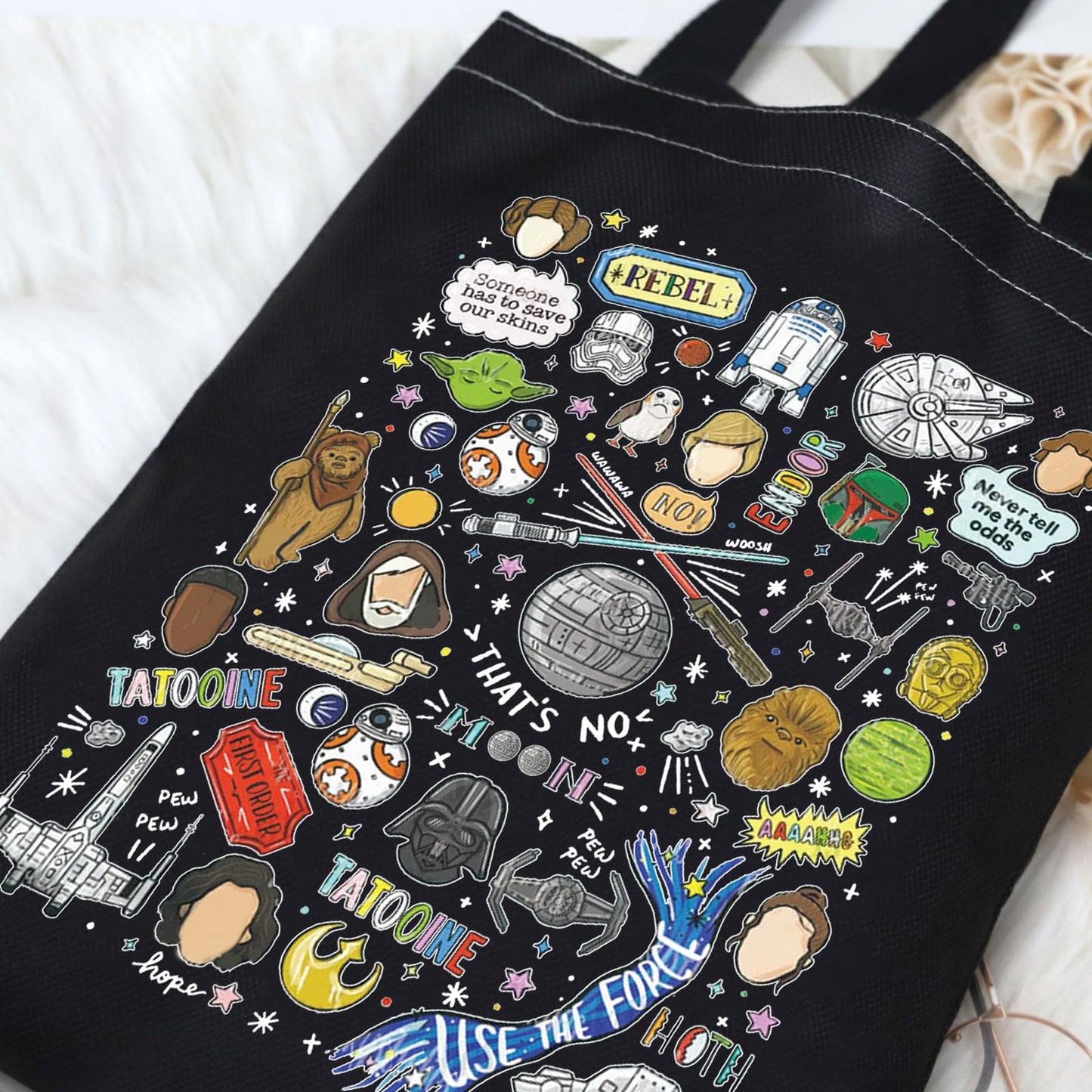 G2TUP Heroes of Galaxy Tote Bag Helmets Inspired Gift Death Star Shoulder Bag Sciences Fiction Merch