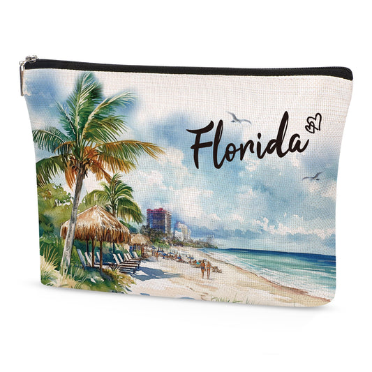 Florida Makeup Bags Gifts for Women, Florida Souvenirs Themed Gifts Cosmetic Bag, City Travel Gifts for Girls Besties Best Friend Bff Sister Daughter