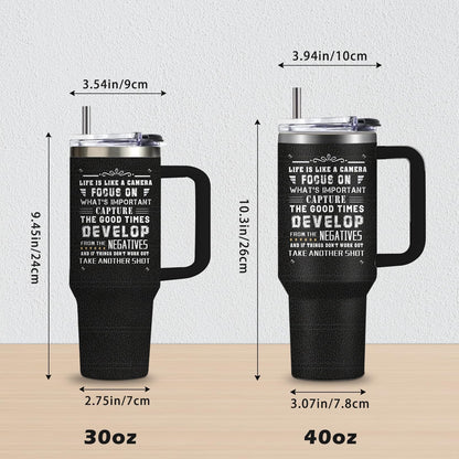 Photographer Gifts for Women Men Tumbler with Handle Straws 40oz Photography Lovers Camera Lens Coffee Cup Mugs, Cool Photographers Birthday Christmas Gift