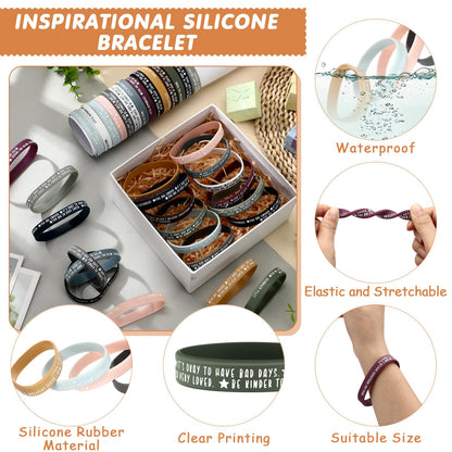 Ecation 36 Pcs Mental Health Awareness Month Wristbands Bulk Motivational Rubber Bracelets Positive Silicone Bracelets Mental Health Gifts for Office Public Social Event Student
