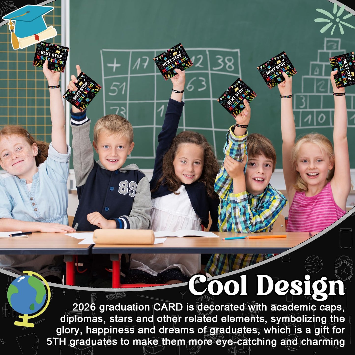 Cinnvoice 5th Grade Gifts for 2026 Graduation Include Grade Graduation Silicone Wristbands and Greeting Card with Organza Bags for 5th(24 Sets)