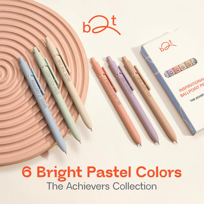 Achievers Inspirational Gel Pens for Women, 6 Pack Pastel 0.5mm Fine Point, Quick Dry Black Ink, Soft Touch, Motivational Quotes – Funny Pens Office School Bulk Supplies, New Job & Promotion Gifts