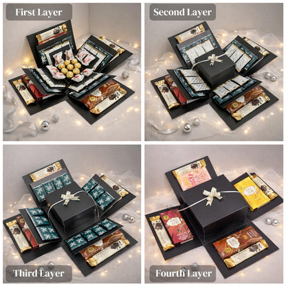 4-Layer Explosion Gift Box, 10''x10''x7'' Black Creative Gift Boxes for Presents, DIY Surprise Gift Box Explosion for Birthday Birthday Easter Mother's Day and Father's Day Anniversaries (Black)