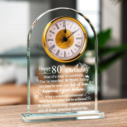 Ornalrist Happy 80th Birthday Quartz Clock Gifts for Women, Men, Couple, Parents & Grandma - 80 Year Old Birthday Presents for Her, Mom, Dad - 80 Year Blessing Quartz Clock Keepsake Home Decor