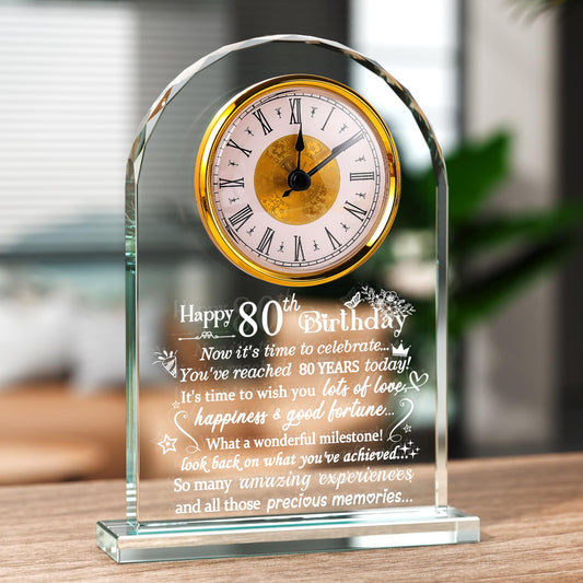 Ornalrist Happy 80th Birthday Quartz Clock Gifts for Women, Men, Couple, Parents & Grandma - 80 Year Old Birthday Presents for Her, Mom, Dad - 80 Year Blessing Quartz Clock Keepsake Home Decor