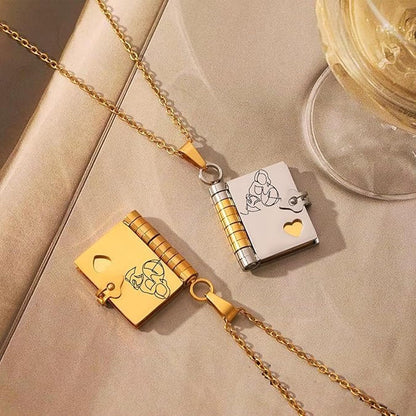 Granddaughter Book Necklace, For Granddaughters - The Most Beautiful Chapter Books Adjustable Silver Gold Book Pendant with 6 Pages Engraved Graduation Jewelry Gifts from Grandma