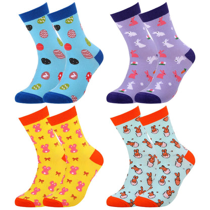 4 Pairs Easter Gifts for Men Funny Easter Rabbit Socks for Adult Egg Print Crew Socks Knit Unisex Novelty Spring Basket Stuffers Gifts