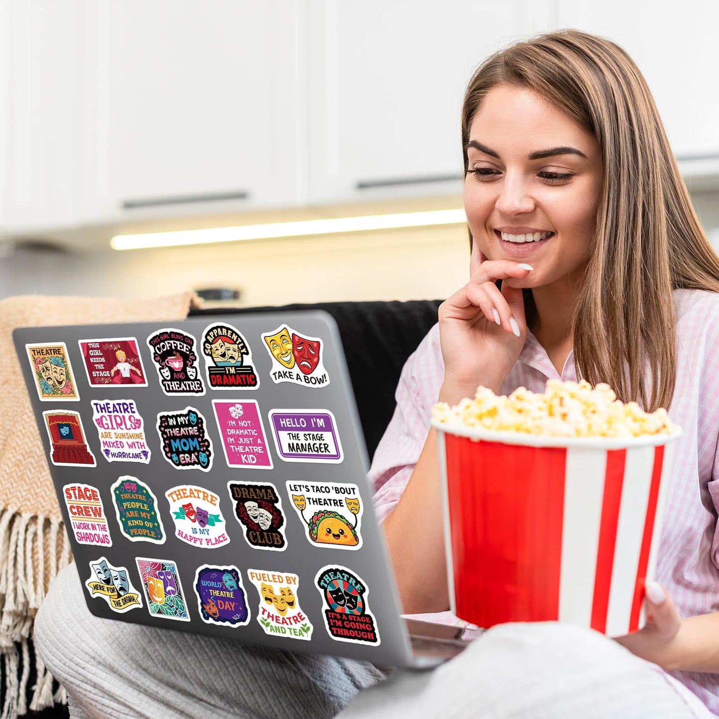 200PCS Theatre Stickers for Laptop, Waterproof Vinyl Drama Stickers for Water Bottle Phone Scrapbook, Musical Theatre Gifts for Kids Teens, Drama Club Party Favors